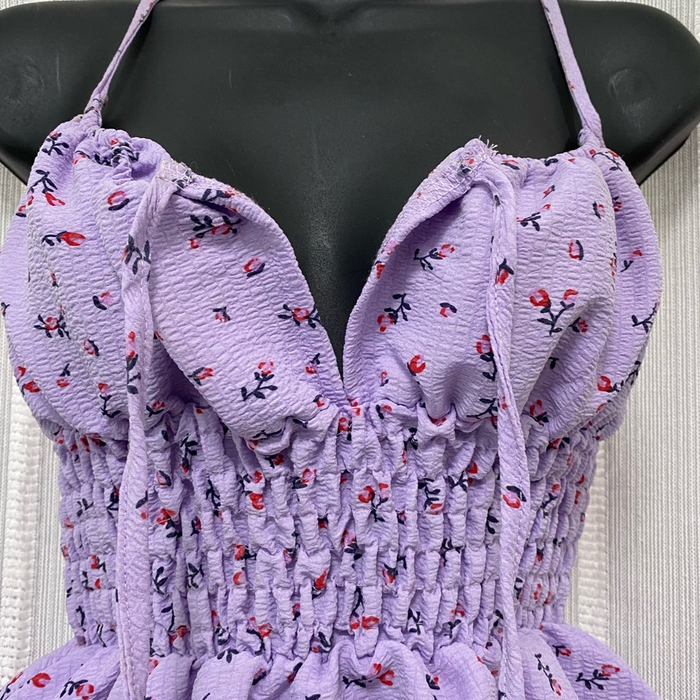 Purple Floral Smocked Spaghetti Strap Sundress Size XS Summer Boho‎ Romantic - Picture 7 of 16